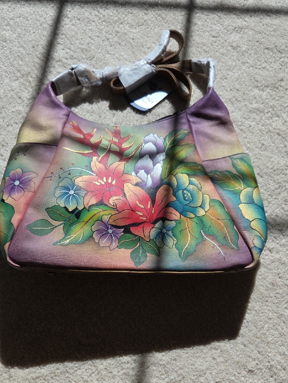 Anuschka Hand-Painted Floral Leather Shoulder Bag And Wallet in Multicolor